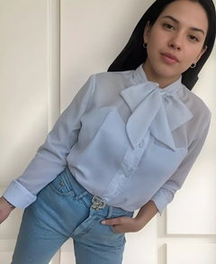 Camisa Manga Larga Tul Moño Mujer Elegante (587)