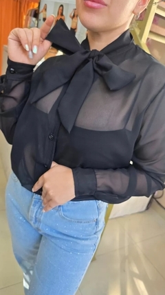 Camisa Manga Larga Tul Moño Mujer Elegante (587) - BAKMOR