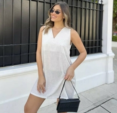 Vestido Corto Mujer Lino Suelto Rayas Amplio Premium (477)
