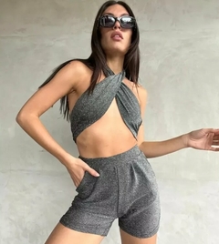 Short Lurex Brilloso Elastizado Mujer Sastrero Tiro Alto (515) - comprar online