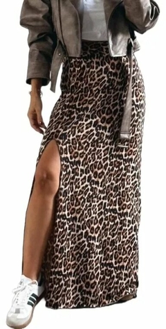 Pollera Larga Animal Print Tajo Tiro Alto Modal Soft (453)