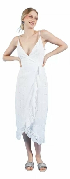 Vestido Largo Importado Brodery Volado Mujer Escote V (535)