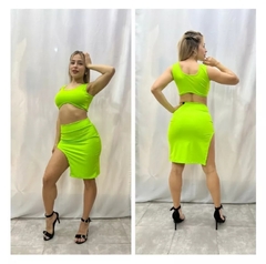 Conjunto Top Y Pollera Corta Con Tajo Lycra Mujer 2 Piezas (320)