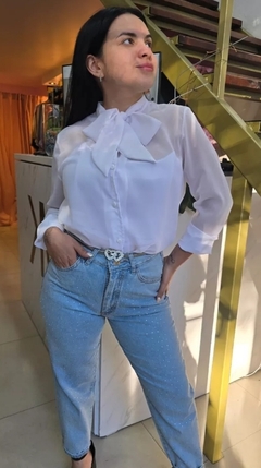 Camisa Manga Larga Tul Moño Mujer Elegante (587) - BAKMOR