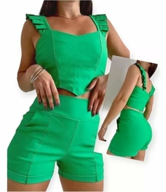 Conjunto Crop Top Volados Y Short Bengalina Mujer Premium (531) - comprar online