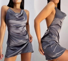 Vestido Corto Fiesta Saten Espalda Descubierta Mujer Sexy (324) - tienda online