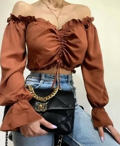 Paisana Crop Top Manga Larga Volados Frunce Paisanita Mujer (180)