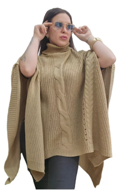 Poncho Con Cuello Tejido Mujer Hilo Super Amplio Polera (611)
