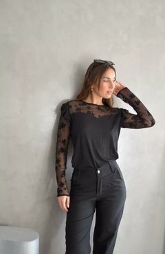 Blusa Encaje Modal Mujer Elegante Remera Manga Larga (468) - comprar online