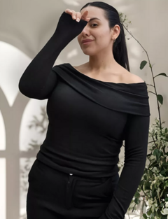 Imagen de Remera Cuello Bote Hombros Descubiertos Modal Paisanita Dama (404)