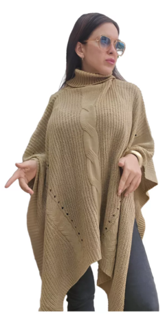 Poncho Con Cuello Tejido Mujer Hilo Super Amplio Polera (611) - BAKMOR