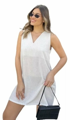Imagen de Vestido Corto Mujer Lino Suelto Rayas Amplio Premium (477)