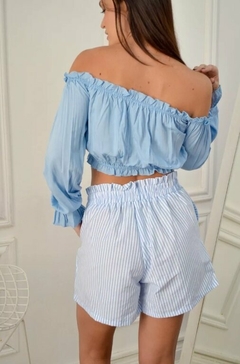 Short Rayado Elastico Poplin Mujer Tendencia Casual (509) - tienda online