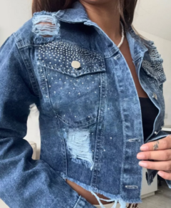 Campera Jean Mujer Strass Deflecada Corta Tendencia (608) en internet