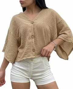 Camisa Manga Corta Oxford Mujer Oversize Lino (537)