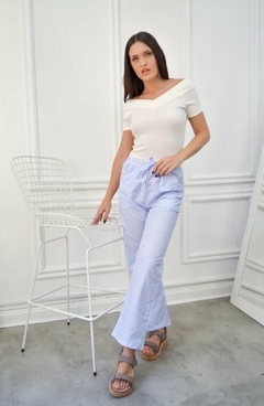 Pantalon Rayado Palazzo Verano Mujer Poplin Bolsillos (510) en internet