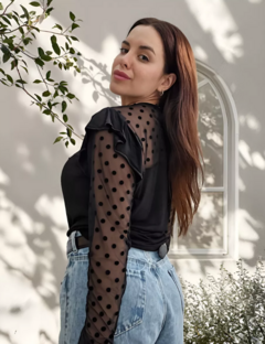 Blusa Encaje Modal Mujer Elegante Remera Manga Larga (468) - BAKMOR