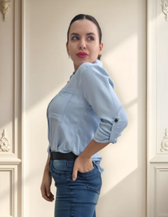 Camisa Lino Manga Larga Lisa Mujer Entallada Premium (470) - tienda online