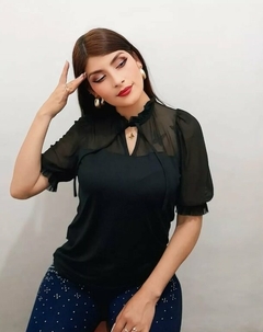Remera Blusa Manga Princesa Tul Cuello Para Atar Mujer (546)