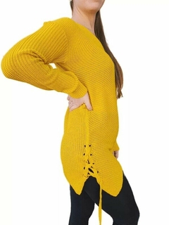 Sweater Largo Hilo Calado Con Tiras Mujer Cuello V Colores (177) en internet