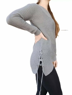 Sweater Largo Hilo Calado Con Tiras Mujer Cuello V Colores (177) en internet
