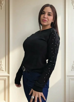 Sweater Importado Bremmer Manga Bordada Strass Brillos Mujer (623)
