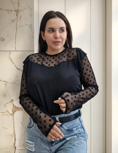Blusa Encaje Modal Mujer Elegante Remera Manga Larga (468)
