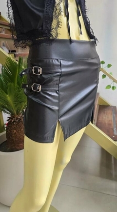 Pollera Mini Falda Engomada Doble Tajo Tiro Alto 36 A 46 (559) - tienda online