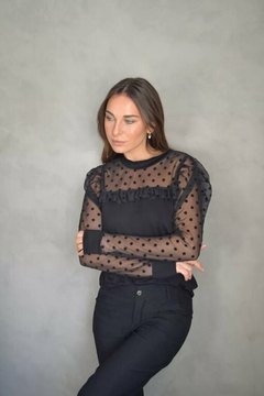 Blusa Volados Manga Larga Mujer Remera Mangas Largas Tul (544) en internet