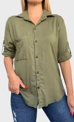 Camisa Lino Manga Larga Lisa Mujer Entallada Premium (470)