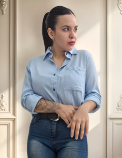 Camisa Lino Manga Larga Lisa Mujer Entallada Premium (470) en internet