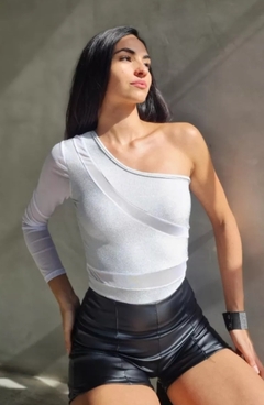 Body 1 Manga Lurex Transparencia Mujer Moda Brillo Sexy (374) - BAKMOR