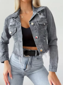 Campera Jean Mujer Strass Deflecada Corta Tendencia (608) - BAKMOR