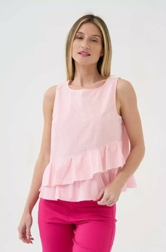 Blusa Musculosa Rayada Volados Mujer Tendencia (524)