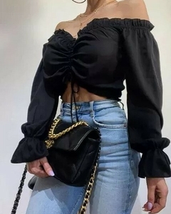 Paisana Crop Top Manga Larga Volados Frunce Paisanita Mujer (180) - comprar online