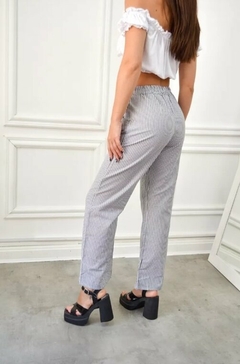 Pantalon Rayado Palazzo Verano Mujer Poplin Bolsillos (510)