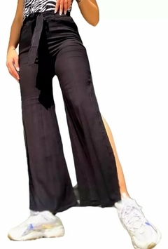 Pantalon Palazzo Lino Con Tajo Y Lazo Mujer Verano (551) - BAKMOR