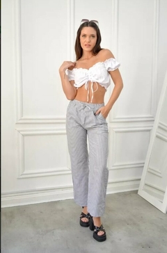 Pantalon Rayado Palazzo Verano Mujer Poplin Bolsillos (510) - tienda online