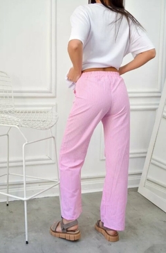 Pantalon Rayado Palazzo Verano Mujer Poplin Bolsillos (510)