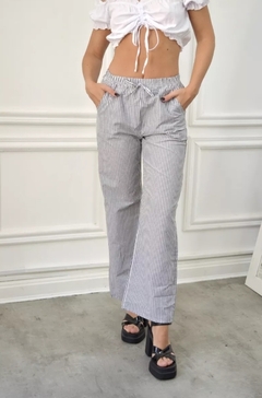 Pantalon Rayado Palazzo Verano Mujer Poplin Bolsillos (510) en internet