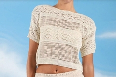 Remera Corta Tejida Calada Natural Mujer Playa (533) en internet