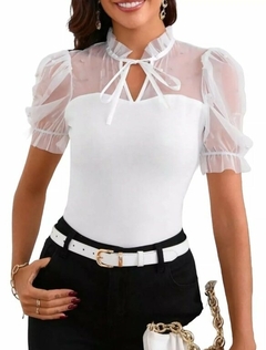 Remera Blusa Manga Princesa Tul Cuello Para Atar Mujer (546)
