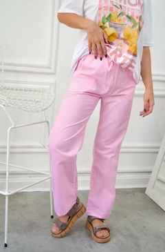 Pantalon Rayado Palazzo Verano Mujer Poplin Bolsillos (510) - BAKMOR
