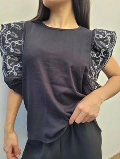 Blusa Lino Manga Bordado Volado Mujer (538)