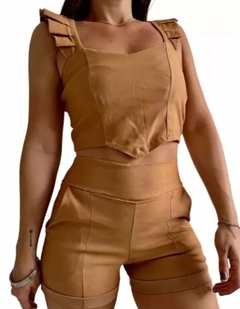 Conjunto Crop Top Volados Y Short Bengalina Mujer Premium (531) en internet
