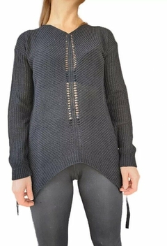 Sweater Largo Hilo Calado Con Tiras Mujer Cuello V Colores (177) - tienda online