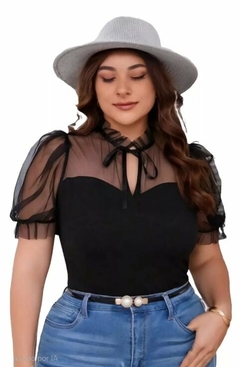 Remera Blusa Manga Princesa Tul Cuello Para Atar Mujer (546) - BAKMOR
