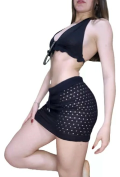 Conjunto Playero 2 Piezas Tejido Calado Hilo Top Y Pollera (496) - tienda online