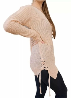 Sweater Largo Hilo Calado Con Tiras Mujer Cuello V Colores (177) - BAKMOR