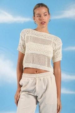 Remera Corta Tejida Calada Natural Mujer Playa (533) - comprar online